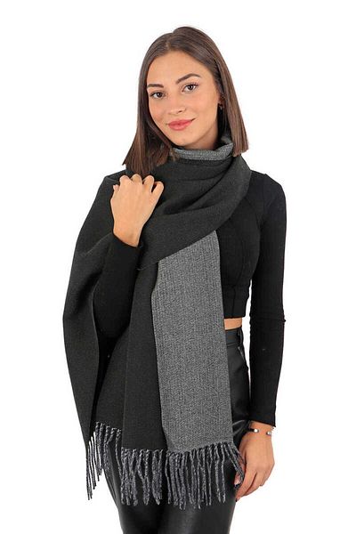Bursa İpek Black Gray Double Sided Winter Shawl