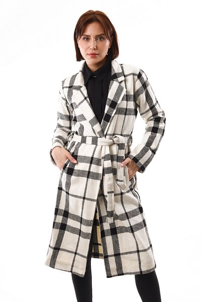 GİYSA Women's Maxi Length Plaid Coat