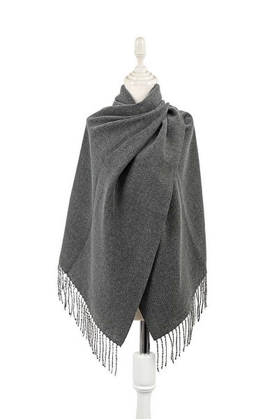 Bursa İpek Anthracite Cream Double Sided Winter Shawl