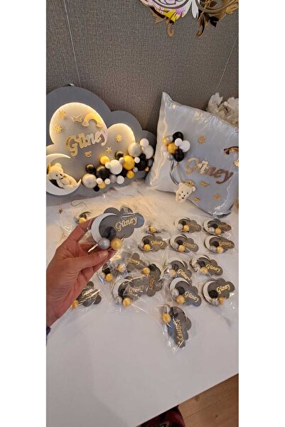 Sevil Tasarım Erkek Bebek Takı Yastığı & Ledli Kapı Süsü & (20 Magnet)