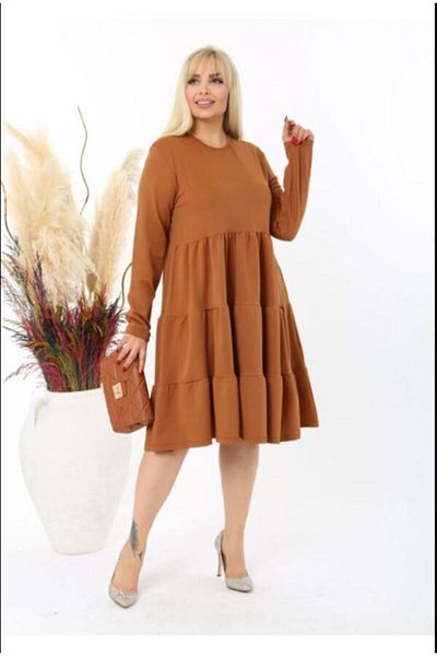 Butik Nilyam Plus Size Women's Midi Dress 21097 Orange