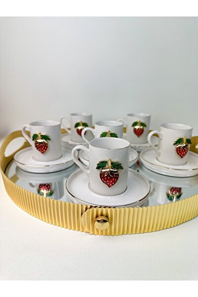 WERONY Çilek Figürlü Porselen Kahve Fincan Takımı