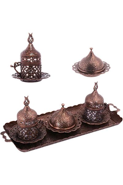 KT HOME Copper Coffee Cup Set for 2 People - Turkish Coffee, Zamak Acrl