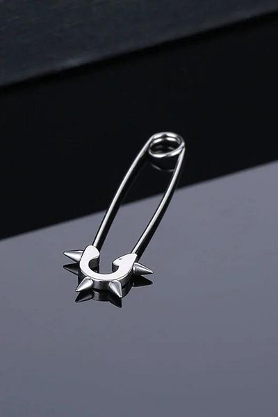 Jaida Moda Unisex Gray Spayk Safety Pin Model Steel Earrings