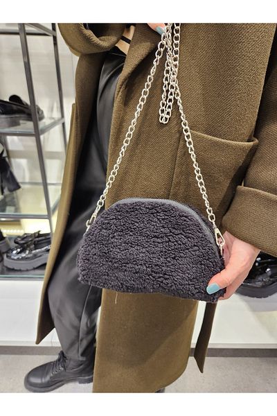 Mercan Stores Women's Chain and Crossbody Teddy Plush Bag
