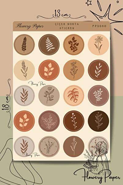 Flowery Paper Çiçek Nokta Sticker Sayfası- Defter ,Ajanda , Journal,Scrapbook...