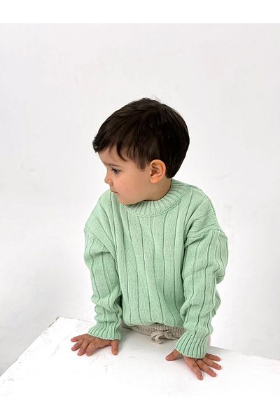EYC BABY Воднозелен обикновен плетен пуловер с дебели рипсени бебешки/детски трикотаж (предпочитам пълнолетие)