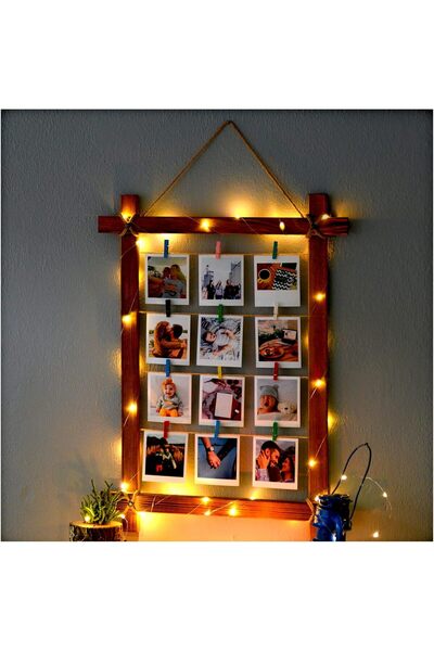 Efem Dekor 70x40 cm Duvar için Led Işıklı İpli ve Mandallı Çoklu Fotoğraf Çer...