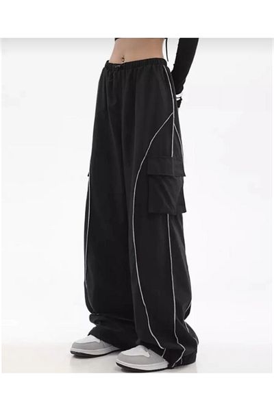 DEEFWEAR Y2k Μαύρο Cargo Παντελόνι Αλεξίπτωτο Φούτερ