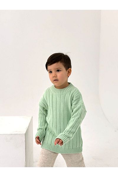 EYC BABY Воднозелен обикновен плетен пуловер с дебели рипсени бебешки/детски трикотаж (предпочитам пълнолетие)