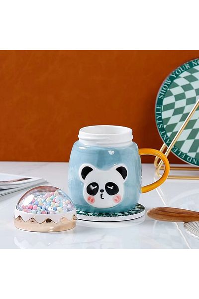 hediyeconcepti 500ml Cute Panda Cartoon Capsule Balls Ceramic Heat Resistant Mug Cup