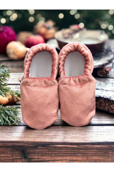 Kokopatik ,Non-Slip Sole,Organic Cotton Home Nursery Booties,Dried Rose Velvet Booties