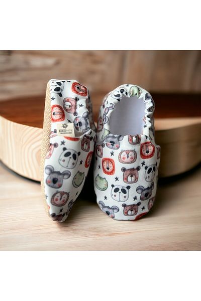 Kokopatik ,Non-Slip Sole,Organic Cotton Home Nursery Booties,Portrait of Friends Pattern Booties