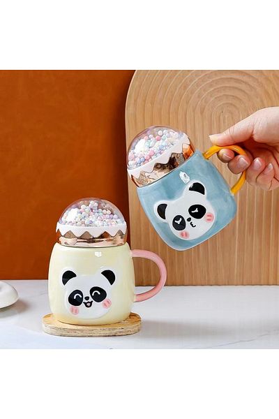 hediyeconcepti 500ml Cute Panda Cartoon Capsule Balls Ceramic Heat Resistant Mug Cup