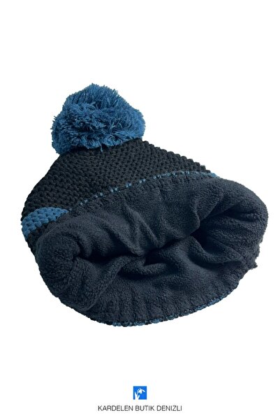 Kardelen Butik Denizli Beretă cu pompon pentru copii cu lână în interior și Miflon (vârsta 5-9)