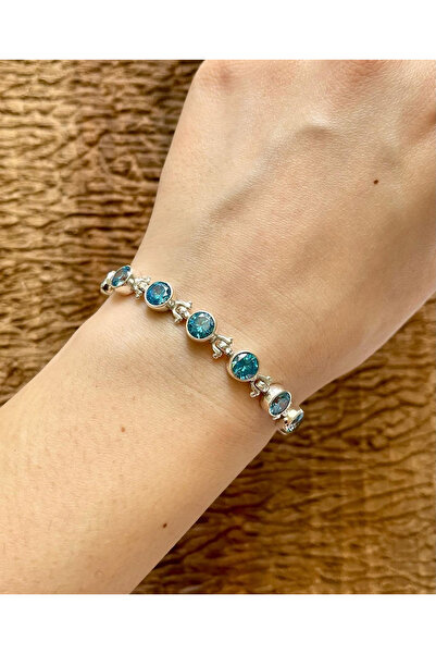 Apricity Silver Gümüş Akuamarin Taşlı Ayarlanabilir El İşi Bileklik