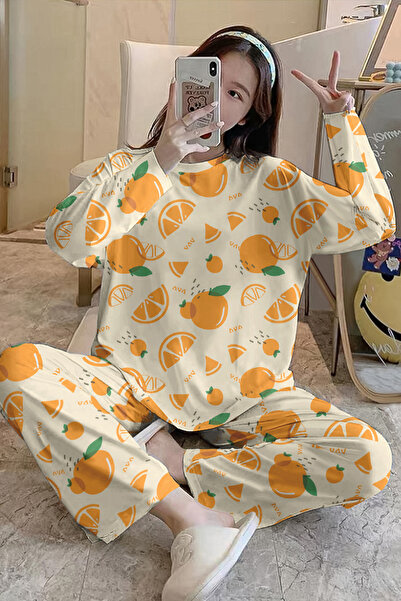 PEMBİŞ HOMEWEAR Uzun Kollu Pijama Takımı Orange1 SuperSoft Basic Suprem