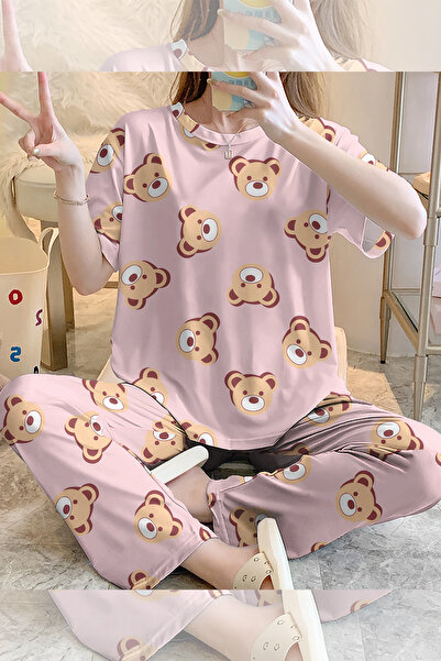 PEMBİŞ HOMEWEAR Komplet pidžama kratkih rukava BearPink Supersoft Osnovni Sin...