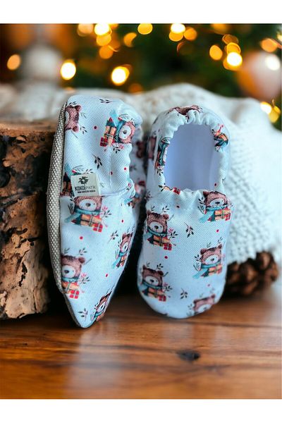 Kokopatik ,Non-Slip Sole,Organic Cotton Home Nursery Booties,Floral Winter Bear Patterned Booties
