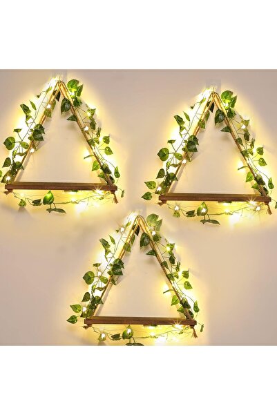 Efem Dekor 3 adet Yapay Sarmaşık Işıklı Asma Raflar, Bitkiler için Duvara Monte Köşe Rafları, jut ipli