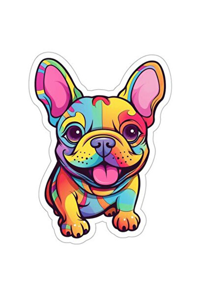 MegaSticker Renkli bulldog Araba, Motorsiklet, Kask, Laptop, Cam Sticker 13x8 Cm