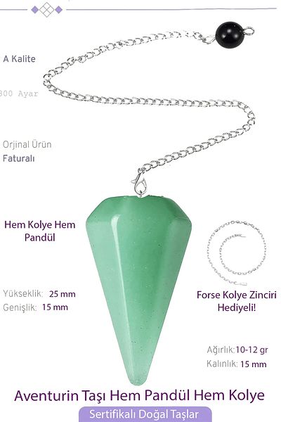 Tesbih Atölyesi Certified Aventurine Stone Pandula Pendulum Both Pandula and Necklace