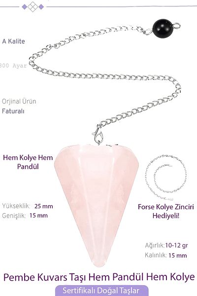 Tesbih Atölyesi Certified Pink Quartz Stone Pandula Pendulum Both Pandula - Both Necklace