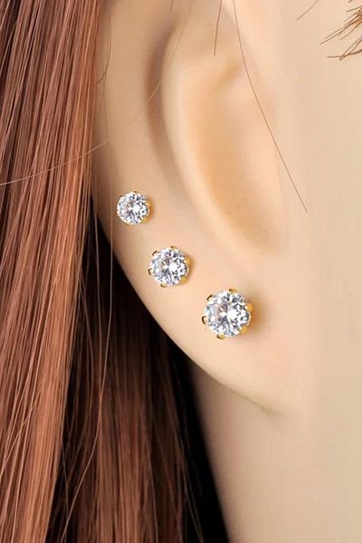 Jaida Moda Unisex Gold Surgical Steel 3 Pieces Zircon Earrings