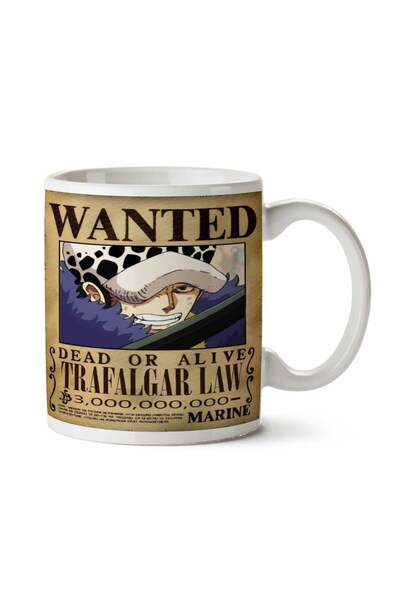 ART HEDİYE Wanted Trafalgar Law Anime Wanted Two Side Printed Mug Cup