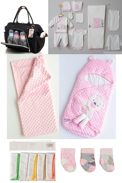 Necix's 6-Piece CUTE MONTHS BIRTH SET (10-Piece HOSPITAL EXIT, BABY BAG, SWADDLE, BLANKET, WIPES AND SOCKS SET)