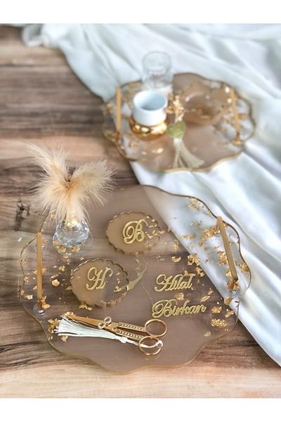 Masalsı Concept Epoxy Promise Engagement Tray Ring Risers Scissors Groom Coffee Cup Turkish Delight Cup