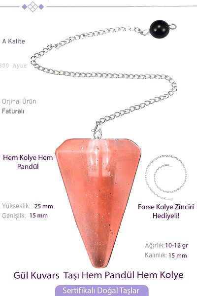 Tesbih Atölyesi Certified Rose Quartz Stone Pandula Pendulum Both Pandula - Both Necklace