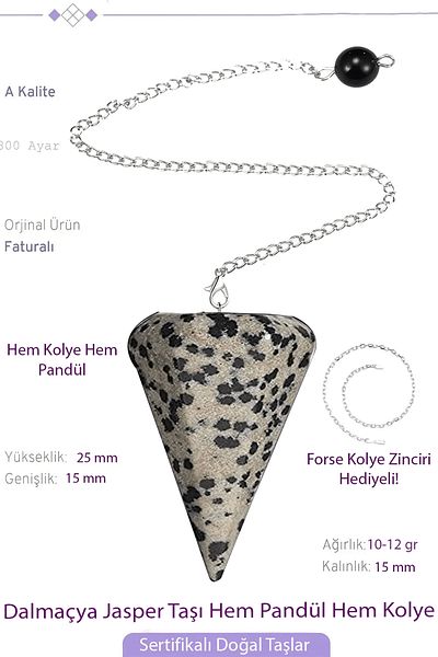 Tesbih Atölyesi Certified Dalmatian Jasper Stone Pandula Pendulum Both Pandules - Both Necklace