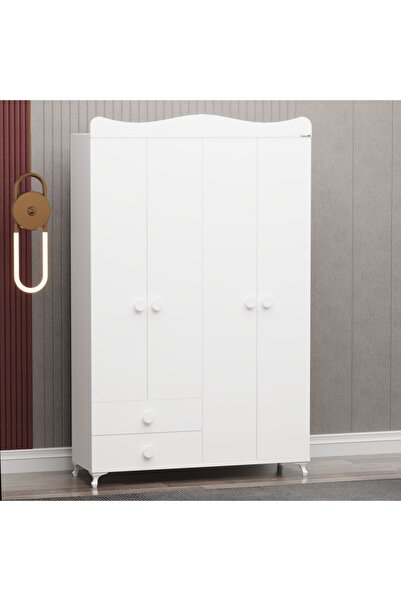 Garaj Home Elegant Beşik ve Yıldız 4 Kapaklı Dolap - Beyaz