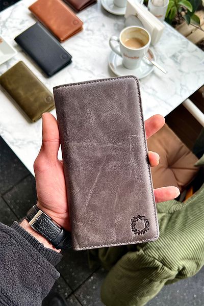 CüzCan Πορτοφόλι Piarde Anthracite Grey Unisex Γνήσιο Δερμάτινο Πορτοφόλι με θήκη για κάρτες και θήκη τηλεφώνου