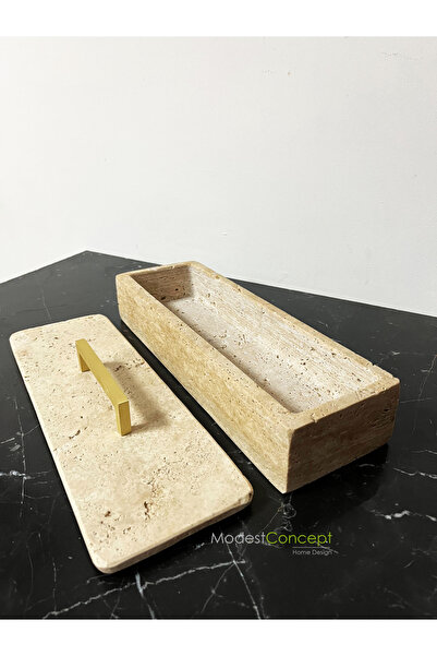 Modestmar منظم رخام الترافرتين الطبيعي، منظم رخام وصندوق بغطاء، صندوق رخام صن...