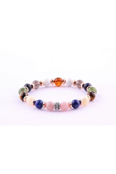 OSMANLI DOĞAL TAŞ Girl's Student Certified Bracelet - Jade, Tiger, Smoky Quartz and Calcite