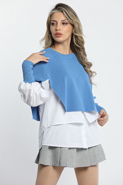 GÜLSELİ Indigo Stylish Shirt Garnished Knitwear Μπλούζα - Γυναικεία Μόδα