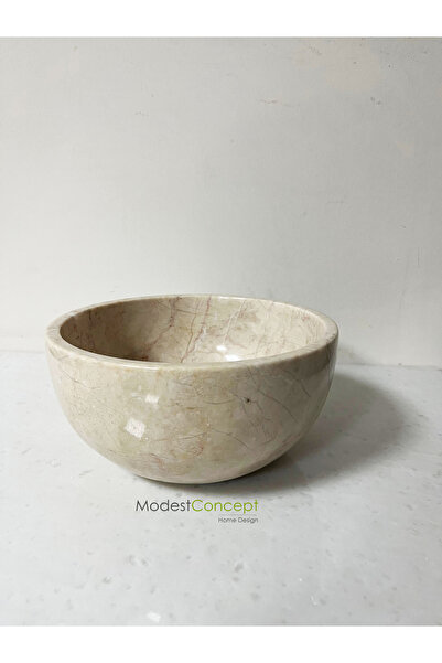 Modestmar Doğal Bej Mermer Kase, Çerez Kasesi, Dekoratif Mermer Kase