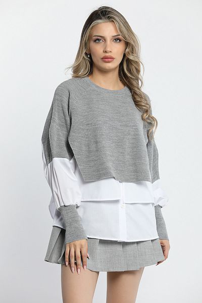 GÜLSELİ Gray Stylish Shirt Garnished Knitwear Blouse - Women's Fashion