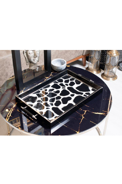 TAVOLO ARTE SİYAH ÇERÇEVE LEOPAR DESENLİ LÜX SERVİS, İKRAMLIK VE SUNUM TEPSİS...