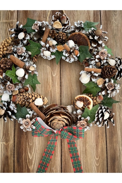 Bright3 Dekoratif Kozalak, Çelenk, Yılbaşı Süsü, Kapı Duvar, Kapı Süsü,Kozala...