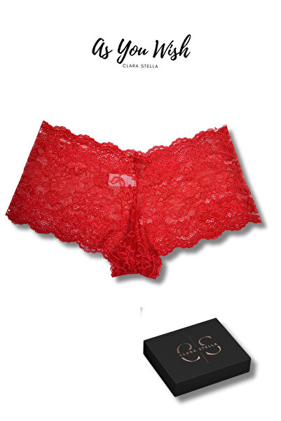 Clara Stella Luminique Charme Kırmızı Dantelli Tekli Şort Boxer Hipster Külot Seti