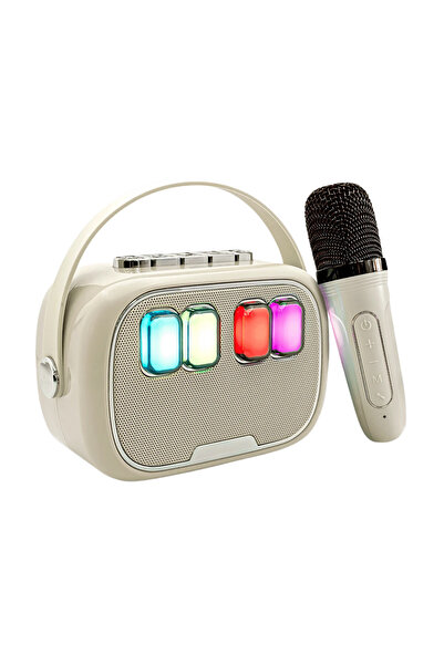 SFL Product Mikrofonlu Mini Yeni Nesil Mikrofonlu Işıklı Mini Hoparlör Bluetooth Karaoke Kablosuz Hoparlör