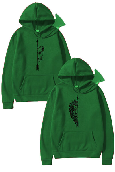 Unique Dişi ve Erkek Aslan Çiftler Sevgili Çift Kombini Tasarım Sweat