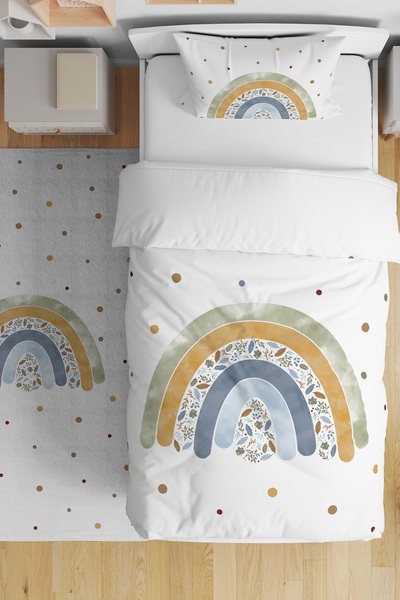 EVPANYA Green Floral Rainbow Patterned Single Baby Kids Duvet Cover Set