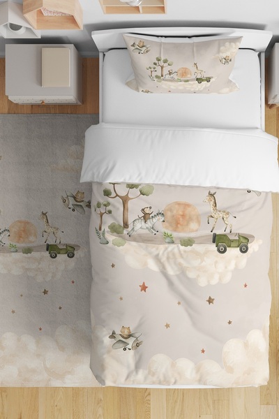 EVPANYA مجموعة مفروشات أطفال مفردة بتصميم سفاري أفريقي لطيف من جيب