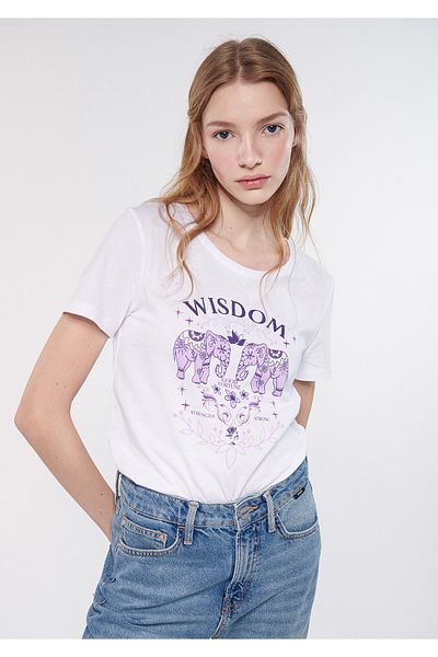 Mavi Tricou alb cu imprimeu Wisdom, cu croială normală / croială normală 1611300-620