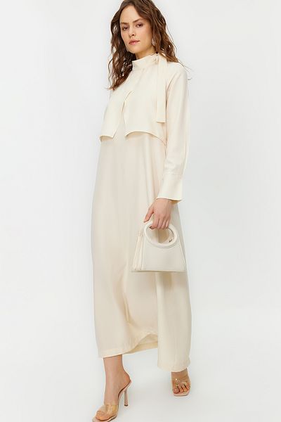 Trendyol Modest Πέτρινο γιακά με λεπτομέρεια υφαντό φόρεμα TCTSS23EB00283