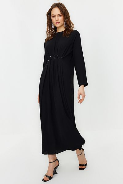 Trendyol Modest Černé perleťové aerobinové tkané šaty TCTSS24EB00030